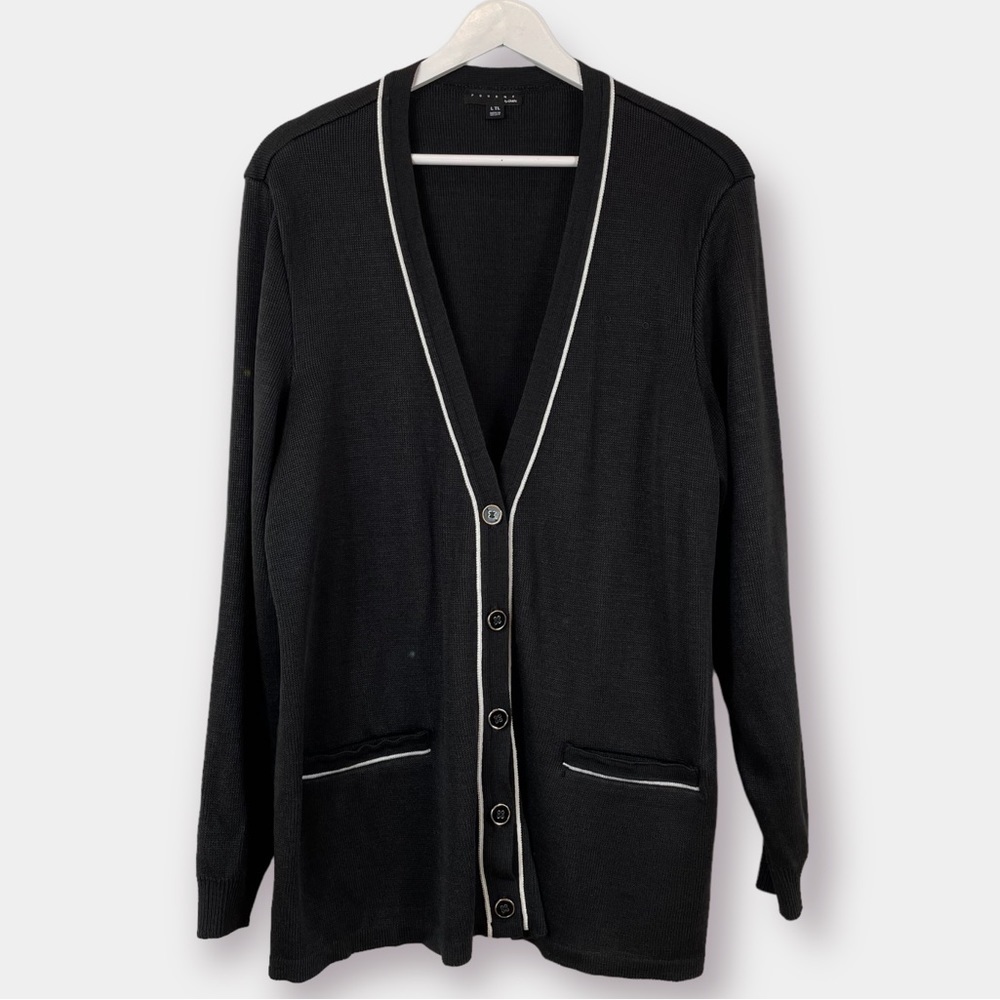 NEW Fourmy Black White Open Cardigan Sweater  Size Large Tall